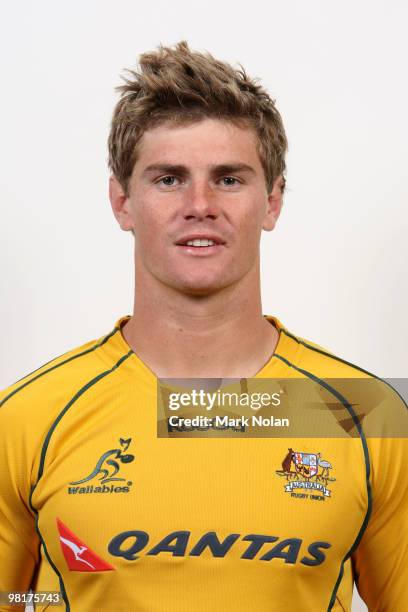 Berrick Barnes poses during the Australian Wallabies squad headshots session at Crown Plaza, Coogee on October 20, 2009 in Sydney, Australia.