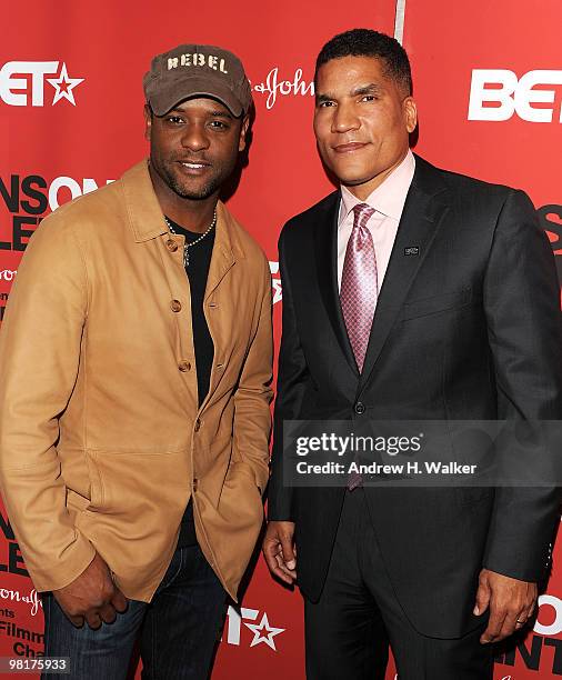 Actor Blair Underwood and BET's Paxton Baker attend the "Lens On Talent" grand prize winner reception at Taj Lounge on March 31, 2010 in New York...