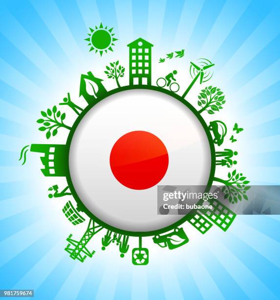 japanese flag on green environmental conservation background - baby stick figure stock illustrations