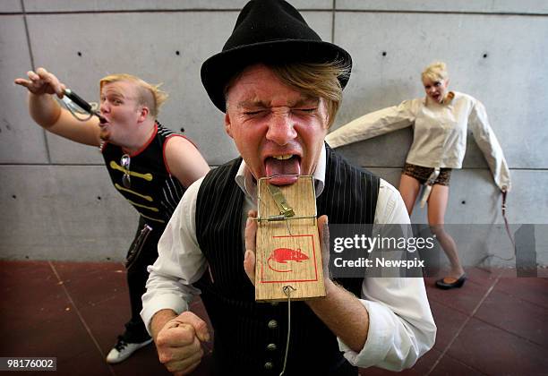 Members of the Psycho Sideshow, the amazing Gordo Gamsbey, Patrick Bath and Zoe L'amore, prepares for the Sydney Royal Easter Show on 31 March, 2010...