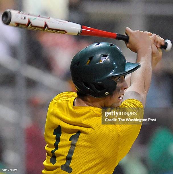 Viking's Kyle Toomey hits a 2 run rbi in the top of the 10th inning to drive in the winning runs as Woodbridge Vikings defeat the Stone Bridge...