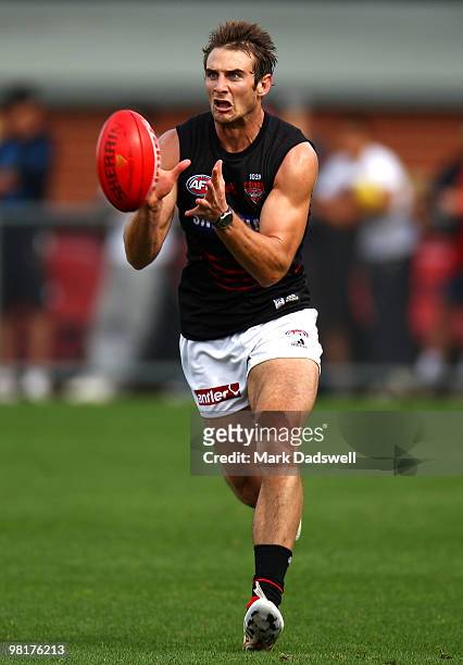 Jobe Watson of the Bombers marks on the run during an Essendon Bombers AFL training session at Windy Hill on April 1, 2010 in Melbourne, Australia.