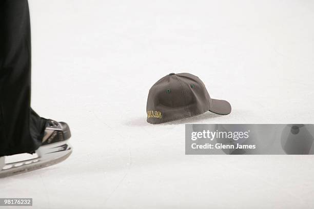 Hats rain down as Steve Ott of the Dallas Stars nets his first career hat trick against the San Jose Sharks on March 31, 2010 at the American...