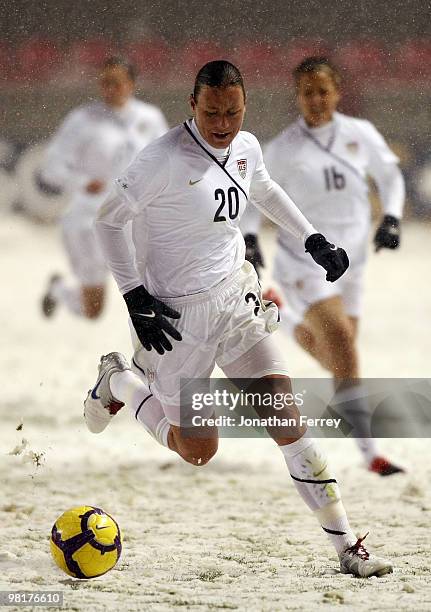 Abby Wambach of the United States dribbles against Mexico during the international friendly match between the United States and Mexico at Rio Tinto...