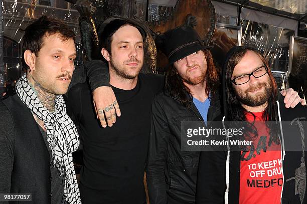Musicians Quinn Allman, Jeph Howard, Bert McCracken and Dan Whitesides of The Used arrive to the premiere of Warner Bros. "Clash Of The Titans" held...