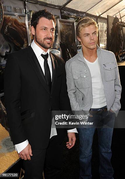 Dancers Maksim Chmerkovskiy and Derek Hough arrive to the premiere of Warner Bros. "Clash Of The Titans" held at Grauman's Chinese Theatre on March...