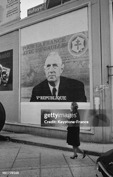 Affiche de Charles de Gaulle pour la campagne des élections législatives françaises de 1967, en 1967, France.