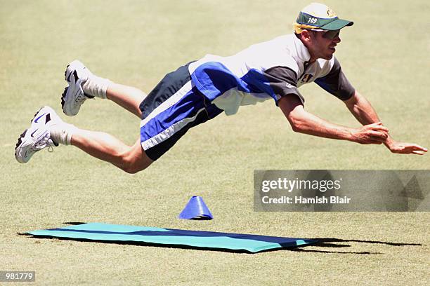 Damien Martyn of Australia in action during net practice ahead of Sundays Carlton Series One Day International against Zimbabwe at the WACA cricket...