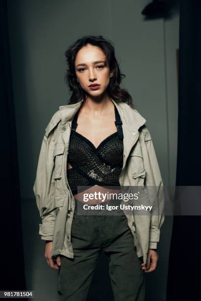 young woman posing in studio - brown lipstick stock pictures, royalty-free photos & images