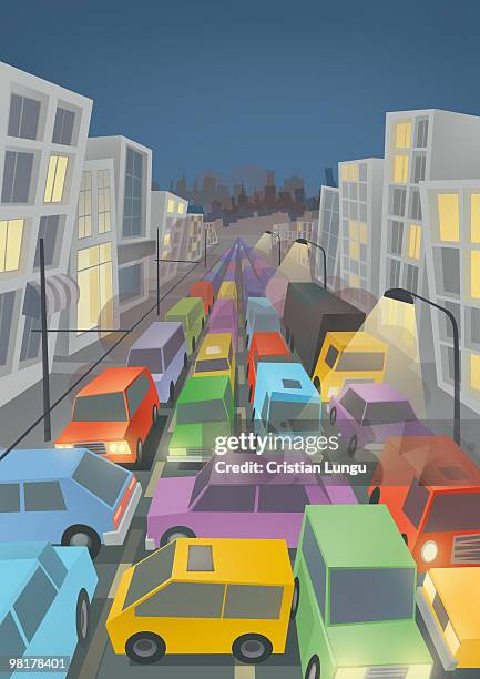 ilustraciones, imágenes clip art, dibujos animados e iconos de stock de traffic jam - hora punta temas