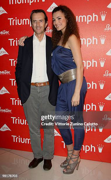 Giovanni Gastel and Alena Seredova attend the launch of the new Triumph advertising campaign held at Visionnaire Design Gallery on March 31, 2010 in...