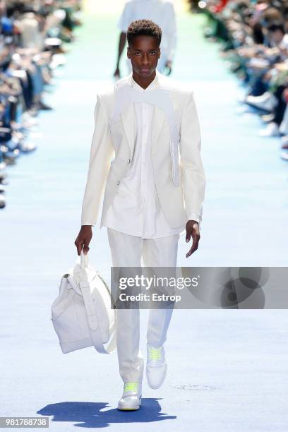 Model walks the runway during the Louis Vuitton Menswear Spring/Summer 2019 show as part of Paris Fashion Week on June 21, 2018 in Paris, France.