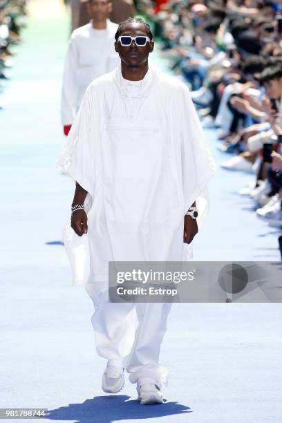 Model walks the runway during the Louis Vuitton Menswear Spring/Summer 2019 show as part of Paris Fashion Week on June 21, 2018 in Paris, France.