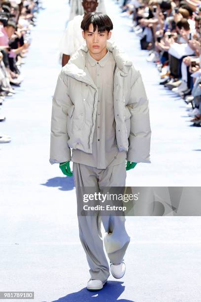 Model walks the runway during the Louis Vuitton Menswear Spring/Summer 2019 show as part of Paris Fashion Week on June 21, 2018 in Paris, France.