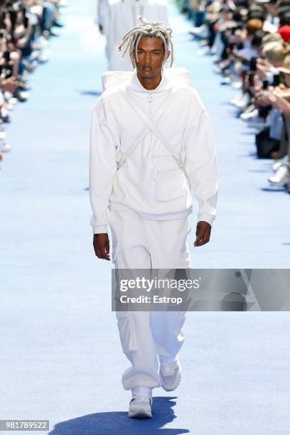 Model walks the runway during the Louis Vuitton Menswear Spring/Summer 2019 show as part of Paris Fashion Week on June 21, 2018 in Paris, France.