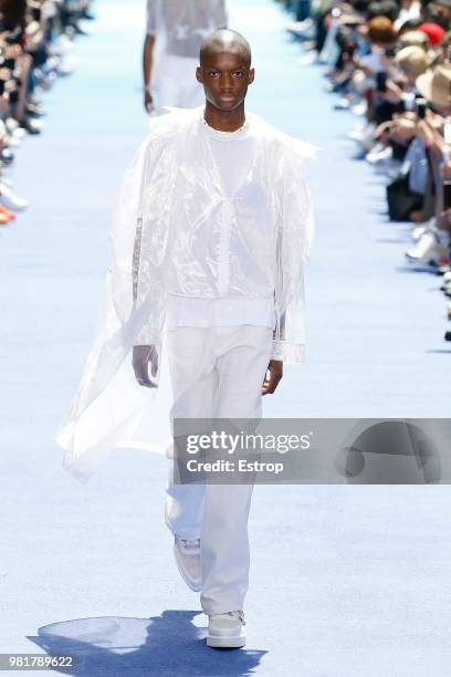 Model walks the runway during the Louis Vuitton Menswear Spring/Summer 2019 show as part of Paris Fashion Week on June 21, 2018 in Paris, France.