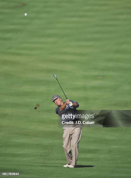 Dave Stockton of the United States follows his shot on the fairway during the Diners Club Matches golf tournament on 12 December 1996 at the PGA West...