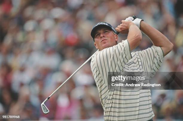 Steve Stricker of the United States follows his shot during the 130th Open Championship on 20 July 2001 at the Royal Lytham & St Annes Golf Club in...