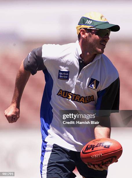 Damien Martyn of Australia in action during net practice ahead of Sundays Carlton Series One Day International against Zimbabwe at the WACA cricket...