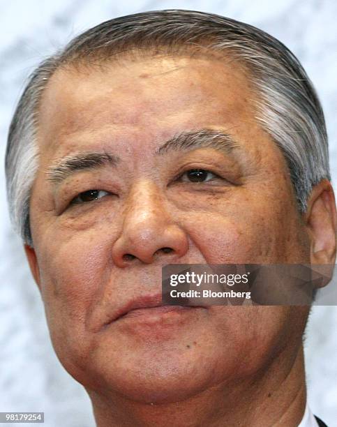 Hisahito Suzuki, president of Aioi Insurance Co., attends the inauguration ceremony for the MS&AD Insurance Group Holdings Inc. In Tokyo, Japan, on...