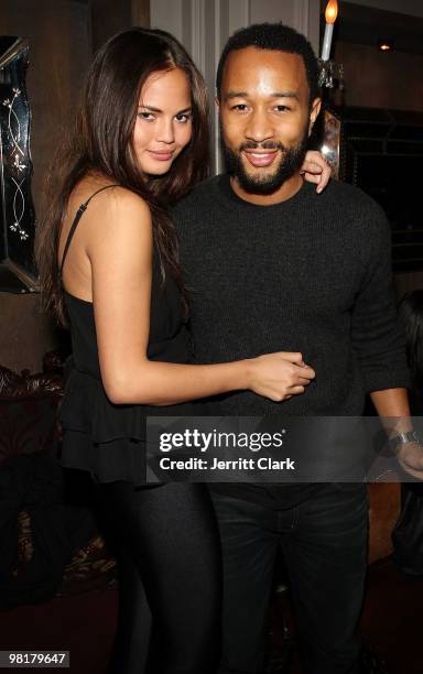 Singer John Legend and girlfreind Model Christine Teigen attend DJ Kiss' birthday party at RdV Lounge on March 31, 2010 in New York City.