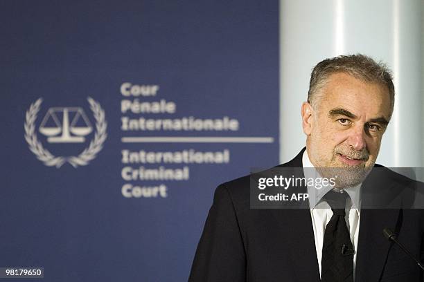 International Criminal Court prosecutor Luis Moreno-Ocampo gives a press conference on April 1, 2010 in The Hague on a probe the ICC will carry out...