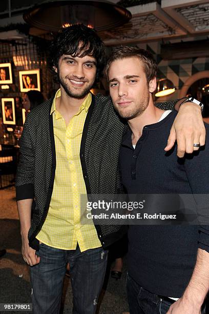 Actors Michael Steger and Dustin Milligan pose at a benefit for St. Jude Children's Hospital hosted by actress Shenae Grimes on March 31, 2010 in Los...
