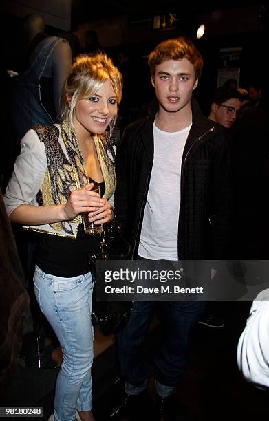 Mollie King from The Saturdays and guest at the Lee Jeans Shop in Carnaby St on March 31, 2010 in London, England.