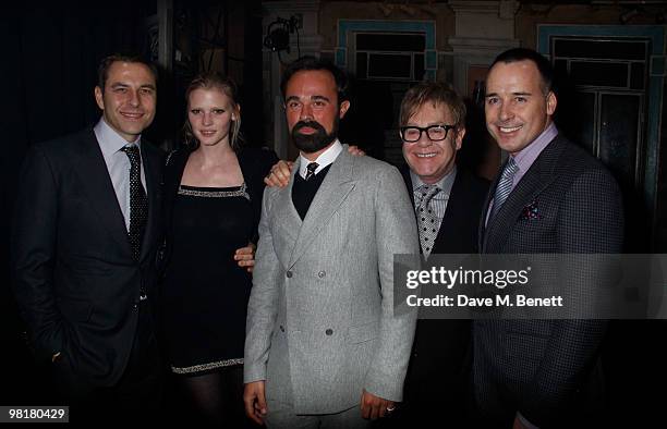 David Walliams and model Lara Stone with Evgeny Lebedev, Sir Elton John and David Furnish attend the fifth birthday anniversary of 'Billy Elliot The...