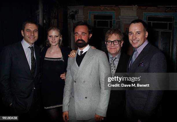 David Walliams and model Lara Stone with Evgeny Lebedev, Sir Elton John and David Furnish attend the fifth birthday anniversary of 'Billy Elliot The...