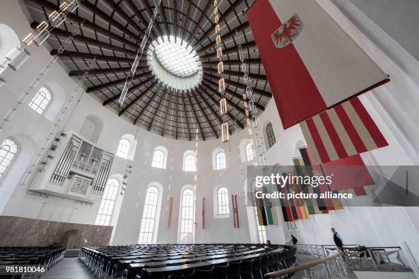 April 2018, Germany, Frankfurt am Main: The plenary hall in the St. Paul's Church which is considered the cradle of democracy in Germany. The St....