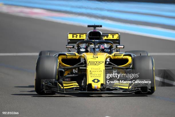 Nico Hulkenberg of Germany and Renault on track during practice for the Formula One Gran Prix de France.