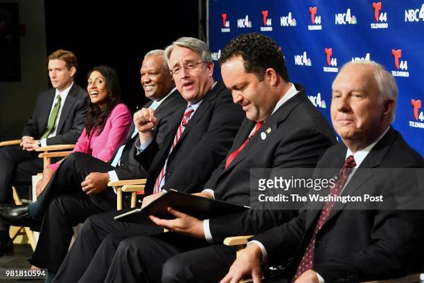 Democratic candidates for Maryland Governor from left, Alec Ross, Krishanti Vignarajah, Rushern L. Baker III, Richard S. Madaleno Jr., Ben Jealous...