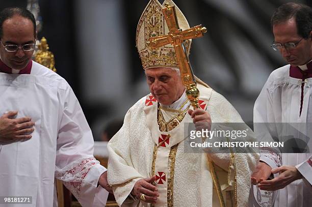 Pope Benedict XVI celebrates the Holy Thursday Chrism mass as part of the Holy week on April 01, 2010 at St Peter's Basilica at the Vatican. Pope...