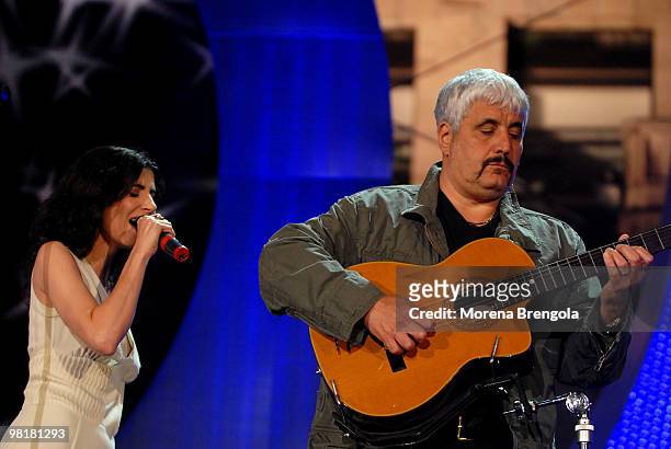Giorgia and Pino Daniele appear on "Festivalbar 2007" tv show on June 16, 2007 in Milan, Italy.