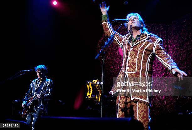 Neil Finn and Tim Finn of Split Enz performs on stage at Rod Laver Arena on 12th June 2006 in Melbourne, Australia.