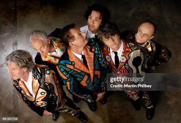 Tim Finn, Eddie Rayner, Noel Crombie, Malcolm Green, Neil Finn and Nigel Griggs of Split Enz pose for a group portrait on 1st February 2006 in...