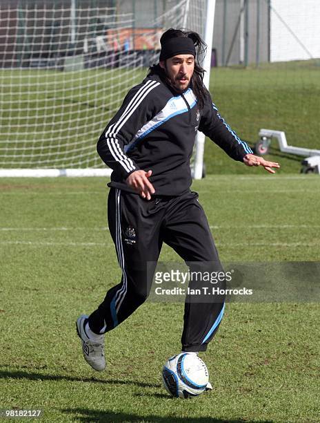 Jonas Gutierrez during a Newcastle United training session at the Little Benton training ground on April 01, 2010 in Newcastle, England.
