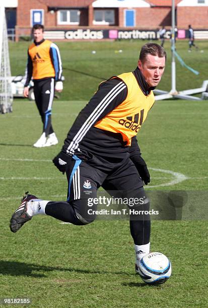 Kevin Nolan during a Newcastle United training session at the Little Benton training ground on April 01, 2010 in Newcastle, England.