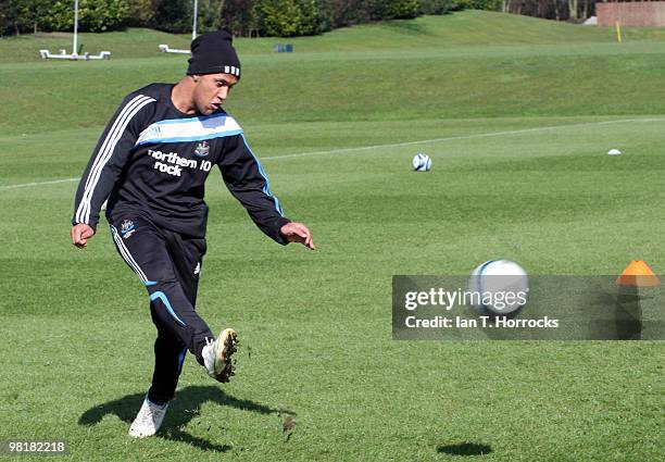 Wayne Routledge during a Newcastle United training session at the Little Benton training ground on April 01, 2010 in Newcastle, England.