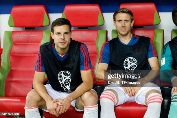 Cesar Azpilicueta of Spain and Nacho Monreal of Spain look on prior to the 2018 FIFA World Cup Russia group B match between Iran and Spain at Kazan...