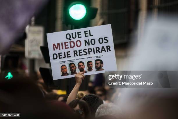 Placard that reads "that fear does not let you breathe" during a protest against court's decision to release "wolf pack" gang on bail. Thousands of...