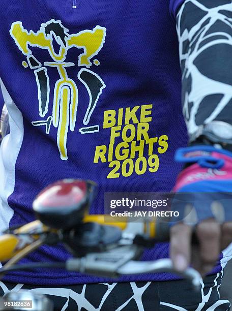 Filipino cyclist joins activists of rights group Amnesty International in a 78km bicycle tour of Metropolitan Manila in an annual Bike for Rights...