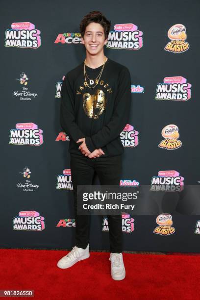 Milo Manheim attends the 2018 Radio Disney Music Awards at Loews Hollywood Hotel on June 22, 2018 in Hollywood, California.