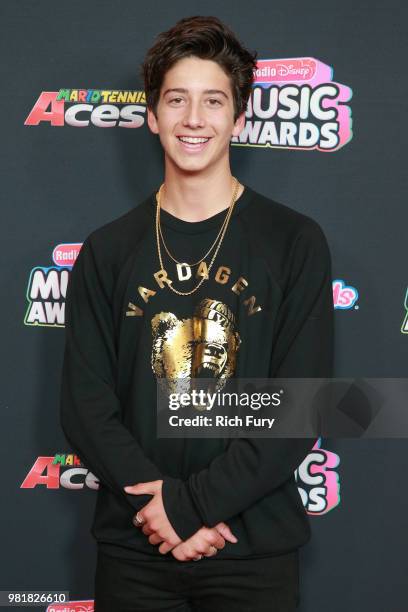 Milo Manheim attends the 2018 Radio Disney Music Awards at Loews Hollywood Hotel on June 22, 2018 in Hollywood, California.