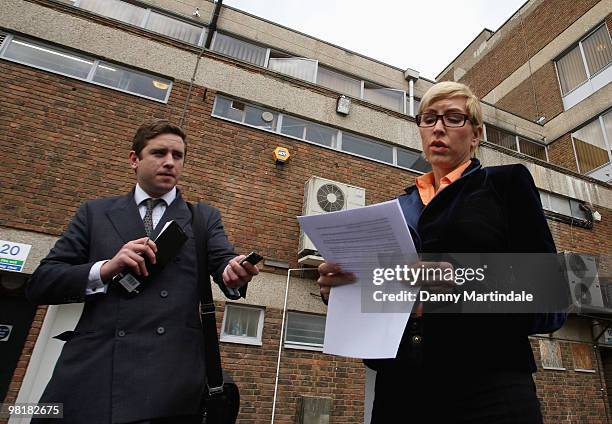 Heather Mills is seen leaving for her employment tribunal held at Ashford Employment Tribunal Centre on April 1, 2010 in Ashford, Kent.