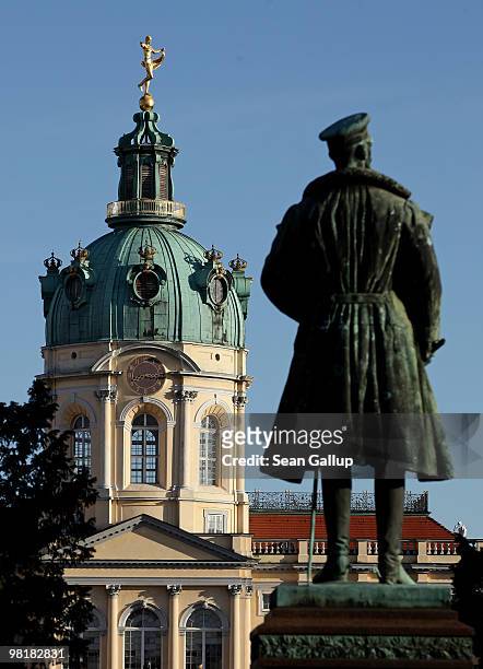 Statue of Albrecht, Prince of Prussia, stands near Schloss Charlottenburg palace on April 1, 2010 in Berlin, Germany. Schloss Charlottenburg, which...