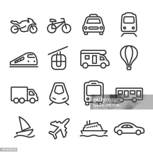 stockillustraties, clipart, cartoons en iconen met vervoer icons set - line serie - jachtvaren