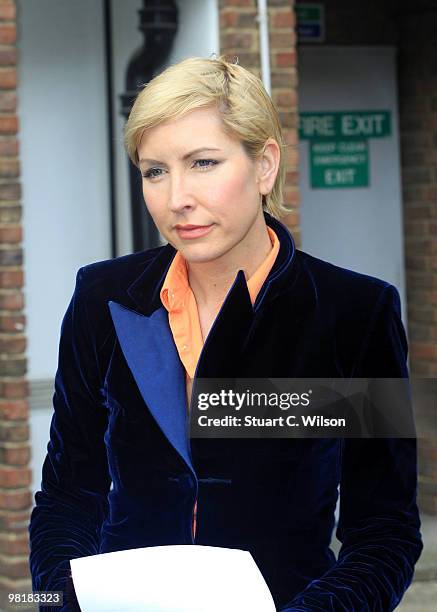 Heather Mills makes a statement after an employment tribunal on April 1, 2010 in Ashford, Kent.