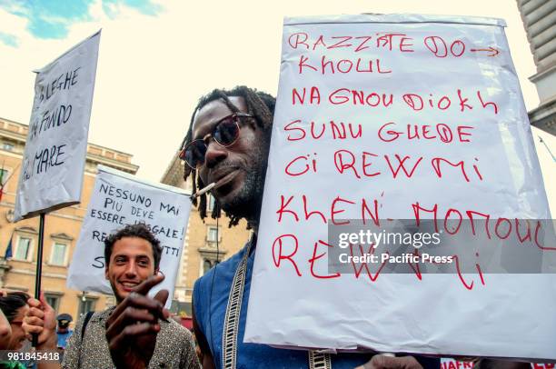 Demonstration in Rome in front of the Prefecture on World Refugee Day against those who exploit the economic crisis according to the demonization of...